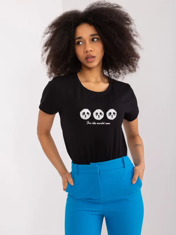 T-shirt z naszywką pandy i nadrukiem casualowy - widok 2