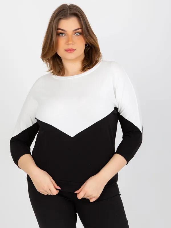 Czarno-brązowa bluzka plus size basic z rękawem 3/4