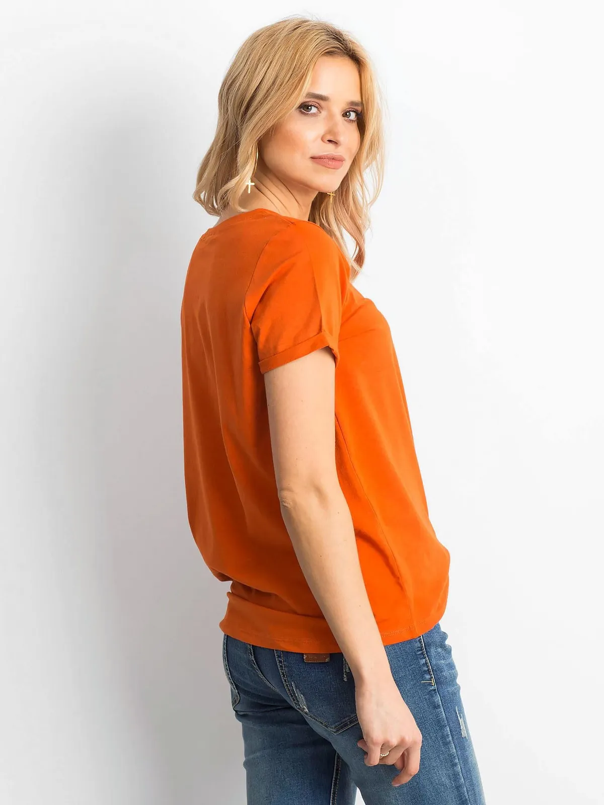Bawełniany t-shirt damski basic ciemnopomarańczowy - zdjęcie 2