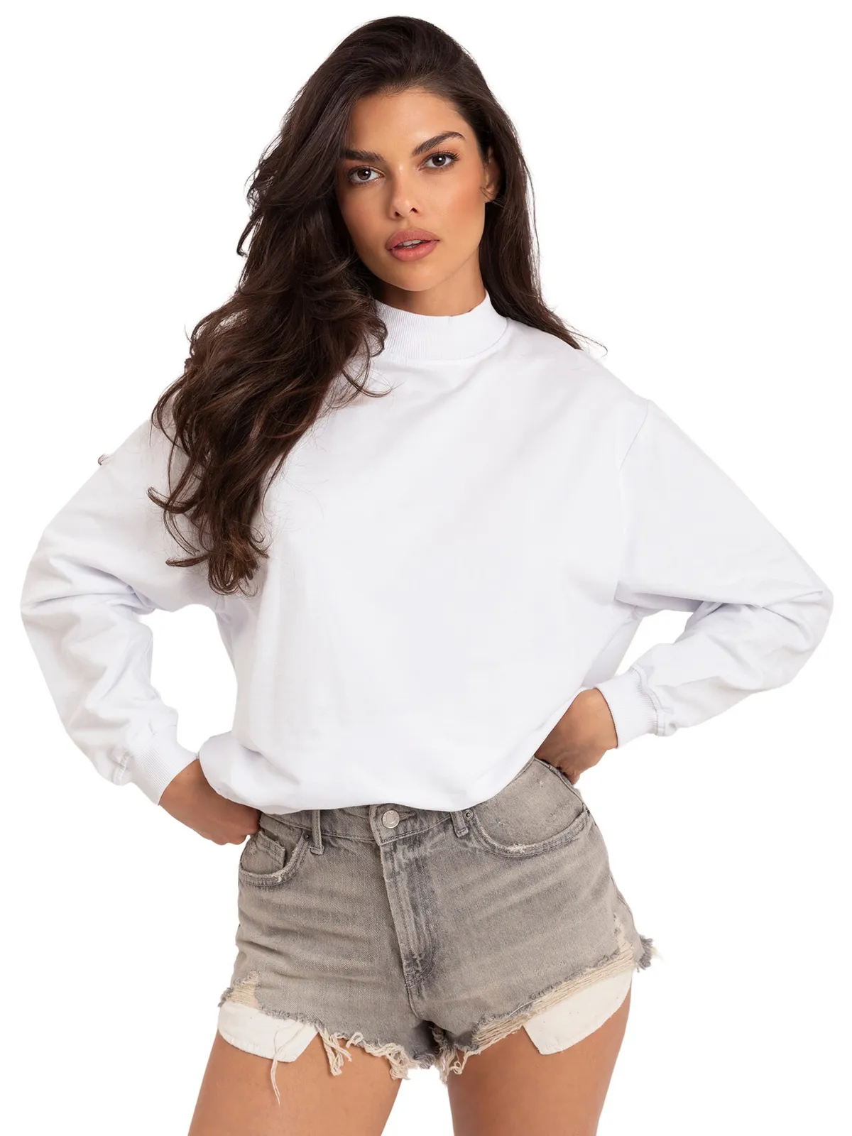 Biała bawełniana bluza basic - zdjęcie 7