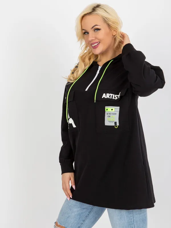 Beżowa dłuższa bluza plus size z kapturem - widok 2