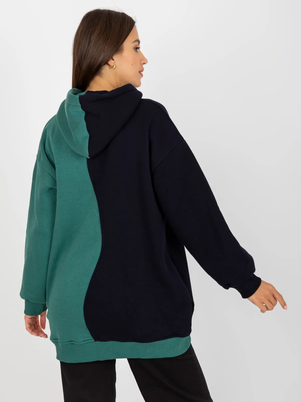 Beżowo-niebieska damska bluza basic z kapturem RUE PARIS - zdjęcie 3