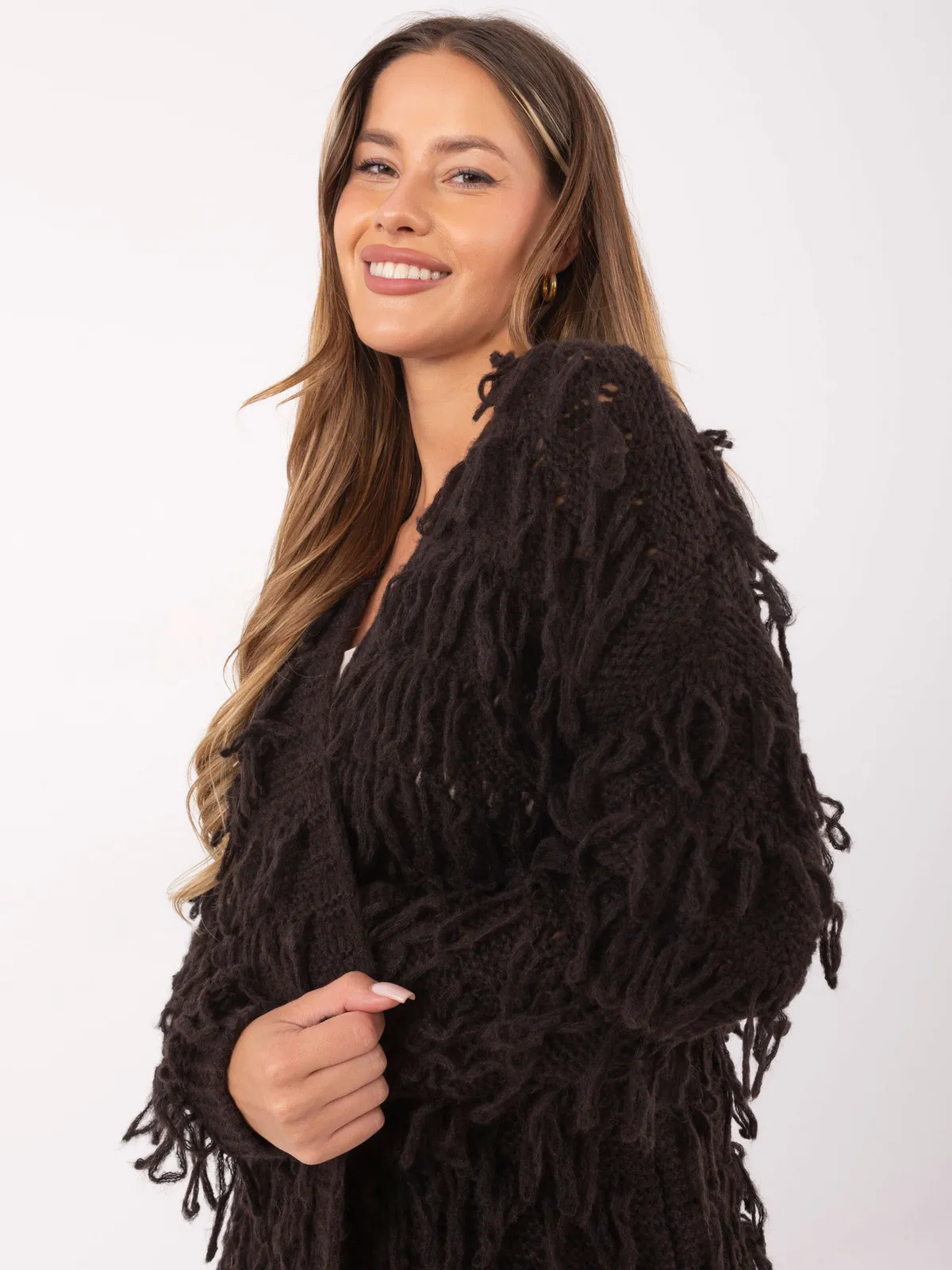 Długi kardigan z frędzlami w stylu boho - zdjęcie 1