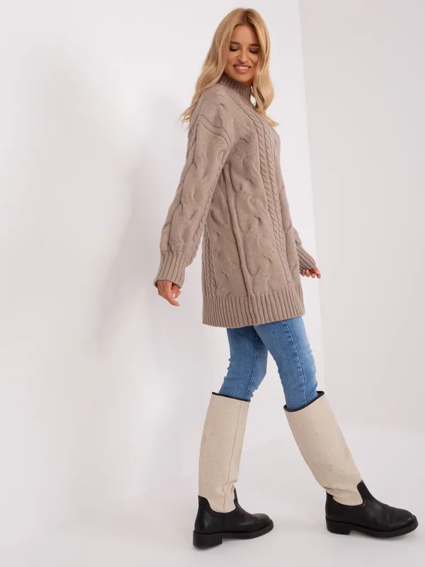 Fioletowa damska sukienka dzianinowa z golfem