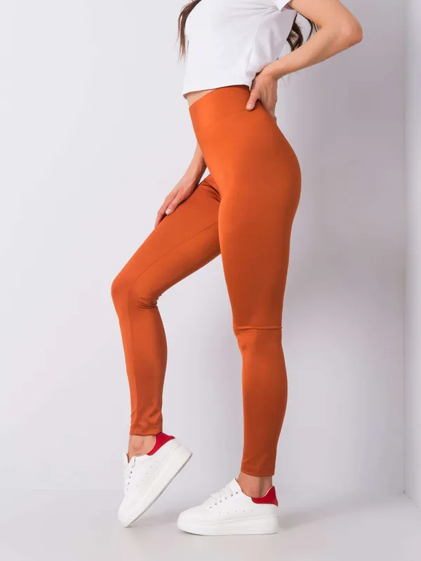 RUE PARIS Złote gładkie legginsy damskie