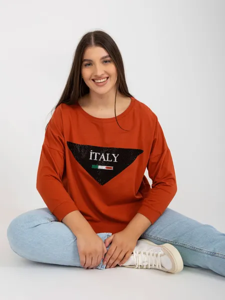 Śliwkowa bluzka plus size z rękawem 3/4
