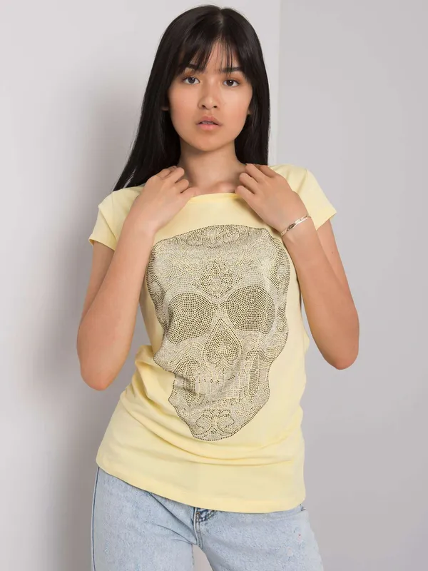 Jasnoróżowy t-shirt damski z czaszką - widok 2