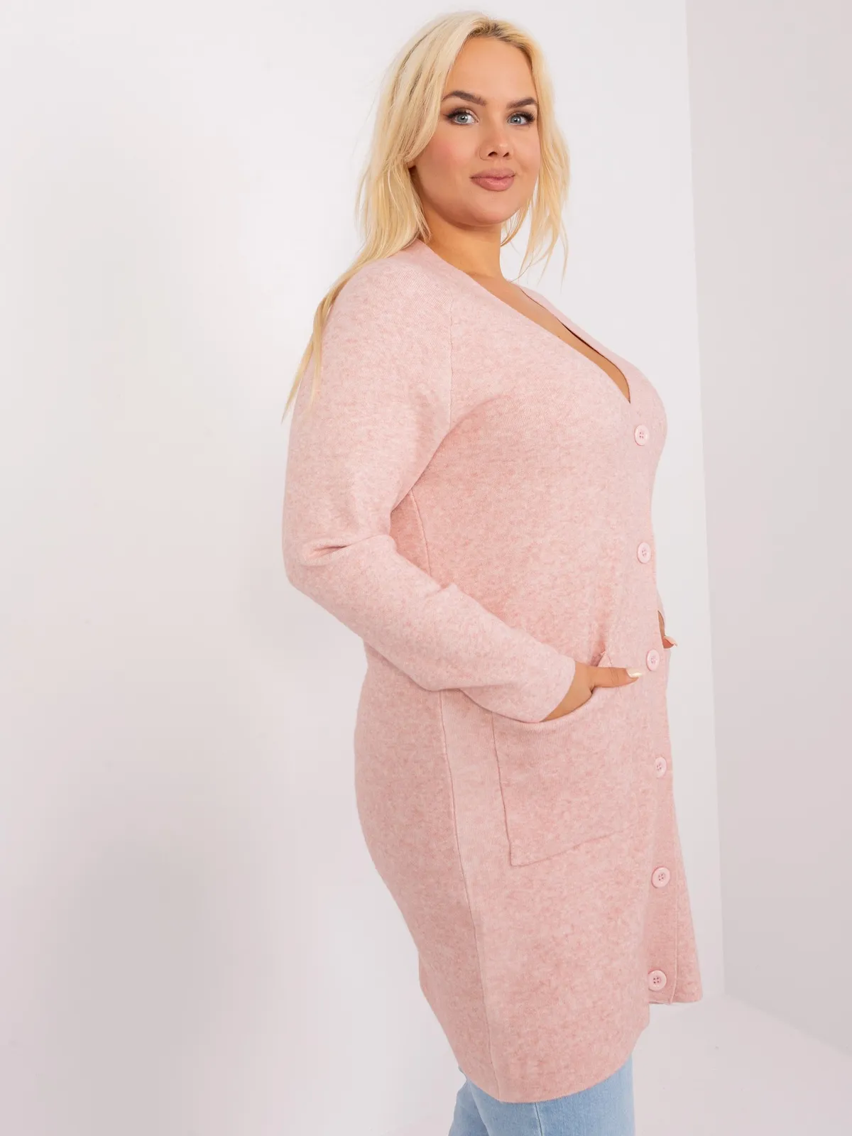 Kobaltowy damski sweter rozpinany plus size - zdjęcie 3