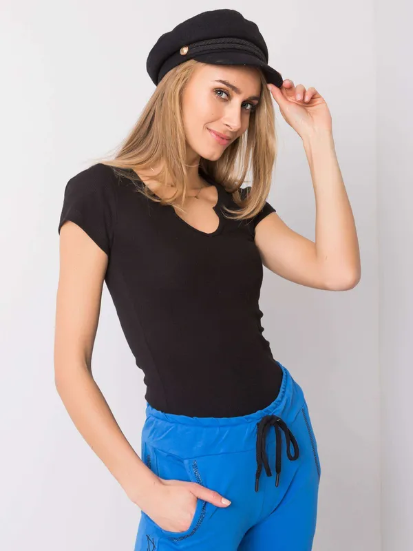 OCH BELLA Beżowy t-shirt prążkowany - widok 2