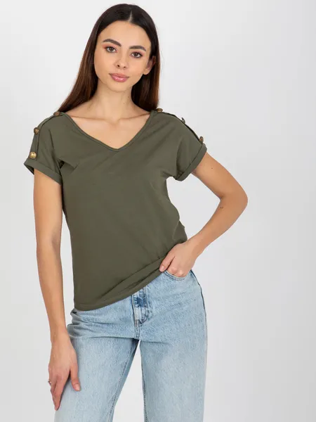 Ciemna khaki codzienna bluzka z krótkim rękawem OCH BELLA