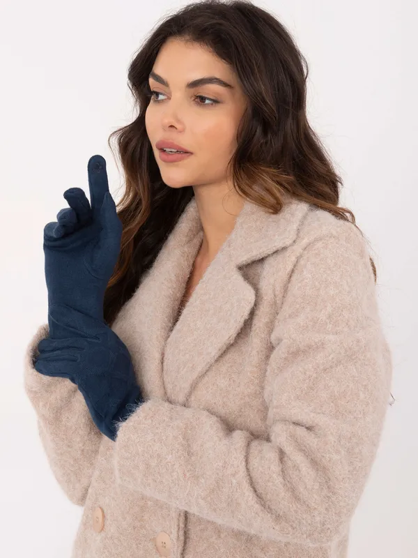 Damskie rękawiczki z ozdobnym guzikiem i przeszyciami