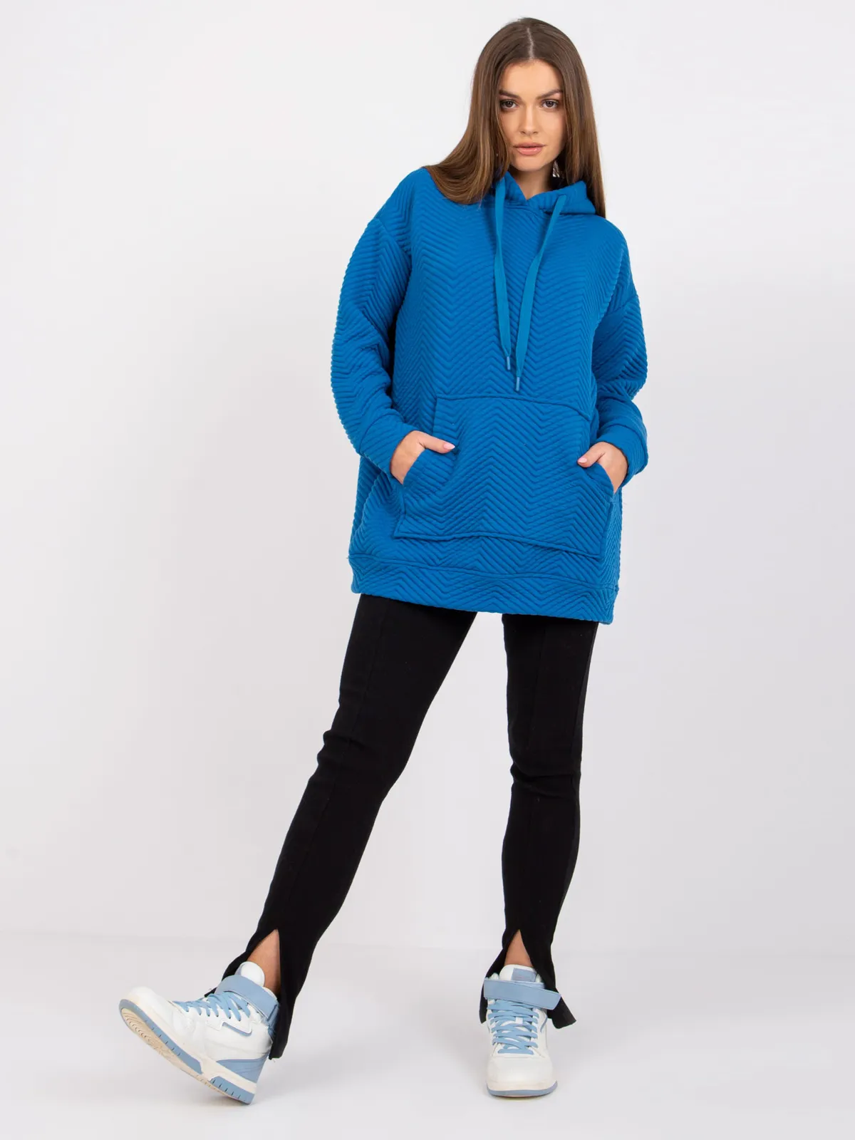 Długa bluza oversize z kapturem i kieszenią - zdjęcie 1