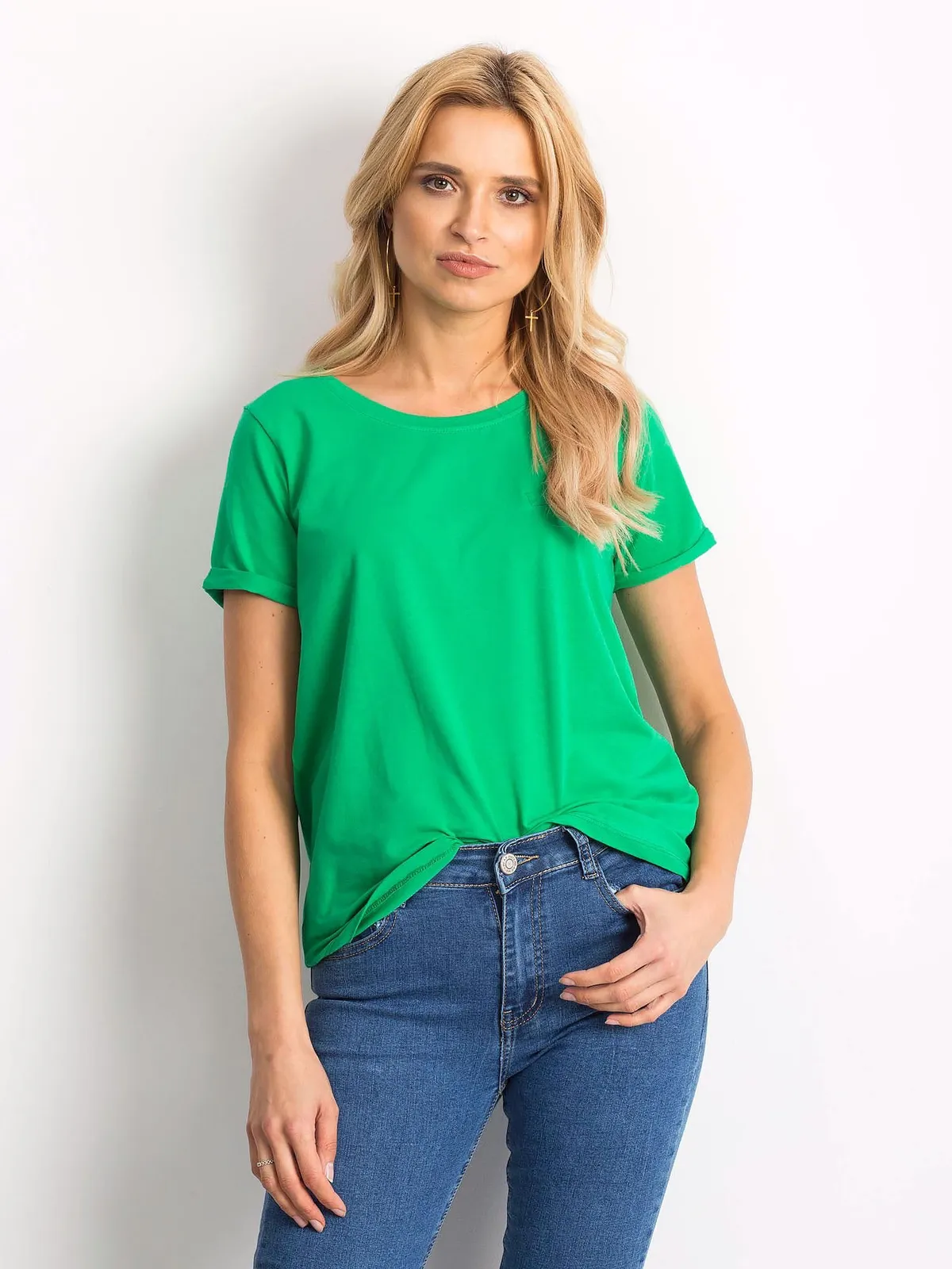 Bawełniany t-shirt damski basic zielony - zdjęcie 2