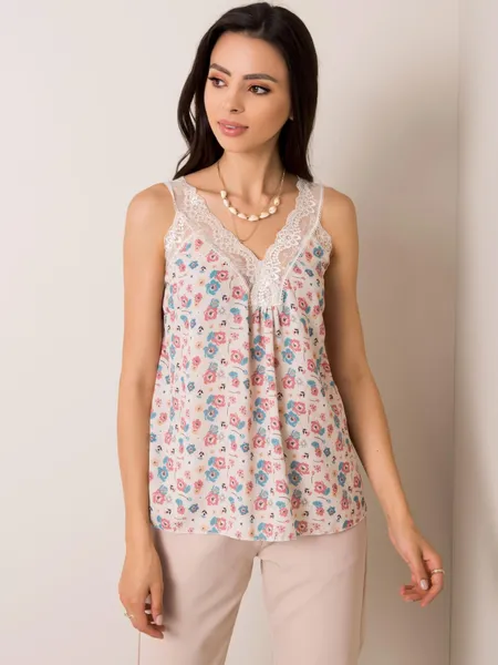 SUBLEVEL Miętowy top w kwiaty