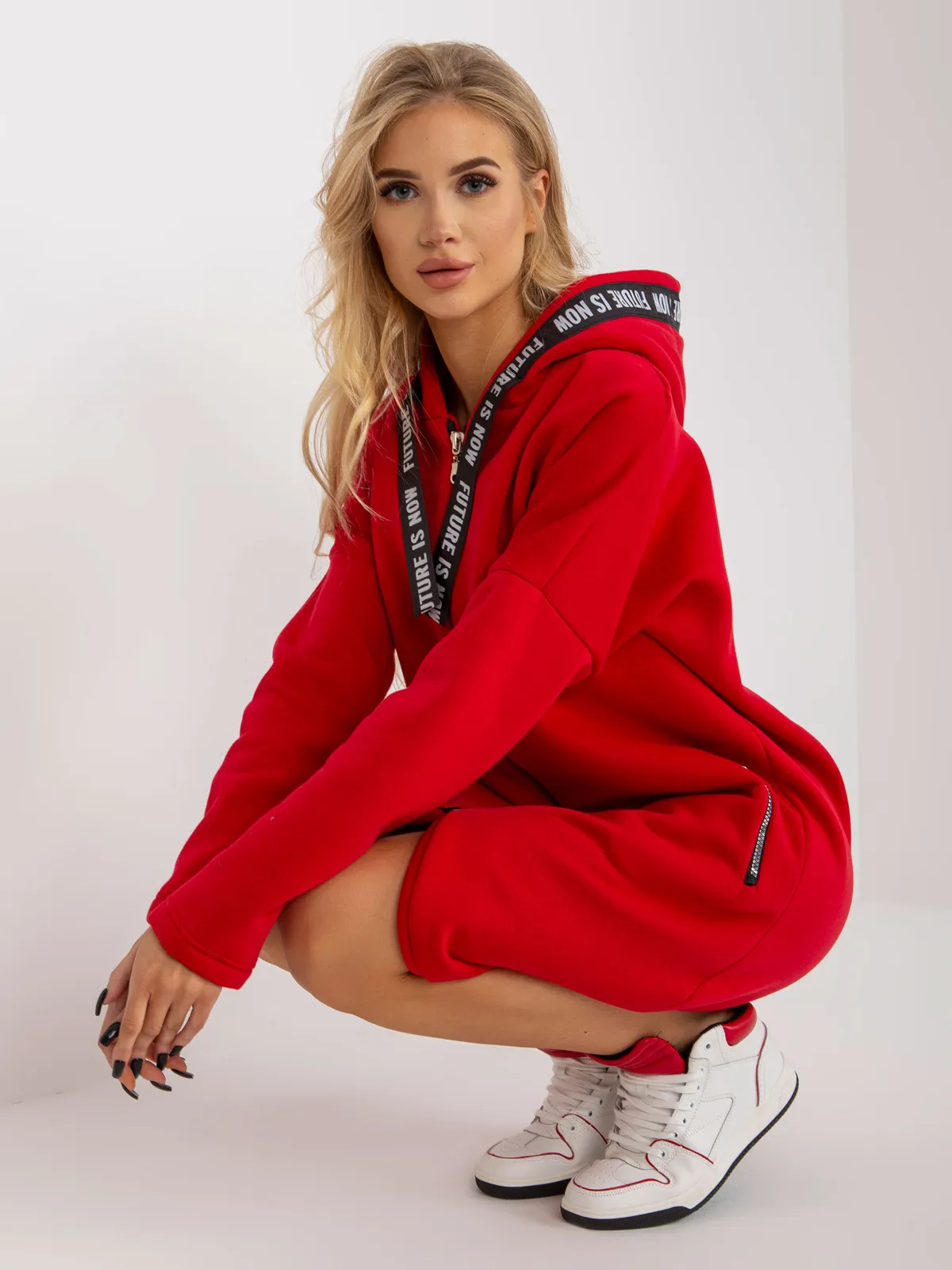Hurtowna Fuksjowa długa dresowa bluza rozpinana oversize - zdjęcie 3