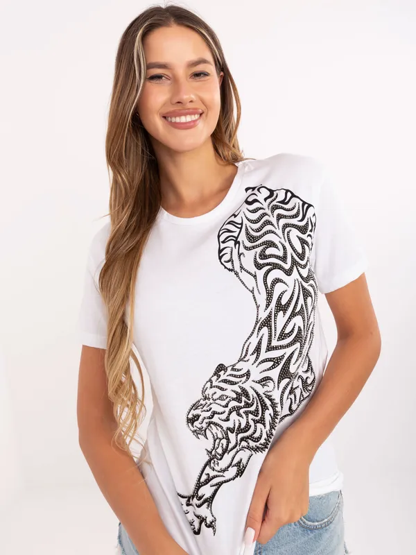 T-shirt casualowy z błyszczącym zdobieniem typu dżety - widok 2
