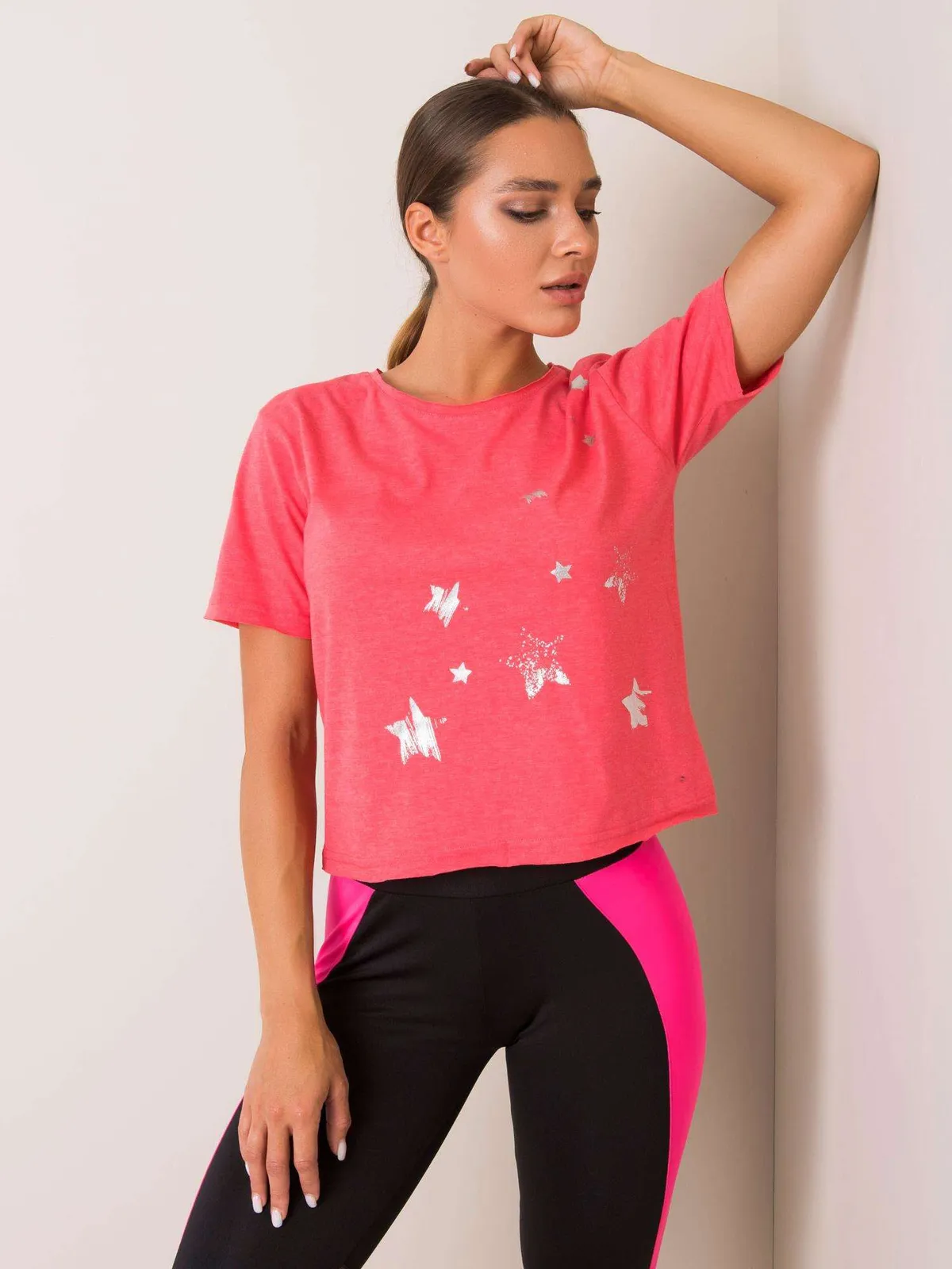 FOR FITNESS Koralowy t-shirt bawełniany - zdjęcie 2