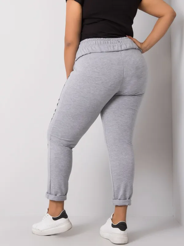Szare melanżowe spodnie dresowe plus size z bawełny