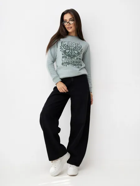 Bluza casualowa z ozdobnym nadrukiem w klimacie retro