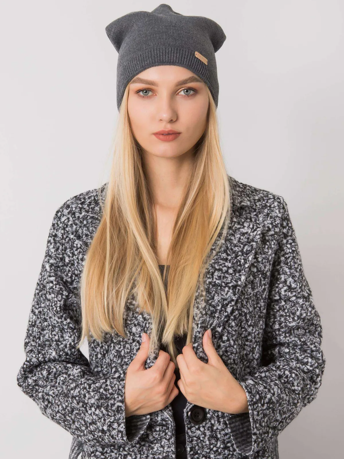 RUE PARIS Szara czapka beanie damska - zdjęcie 3
