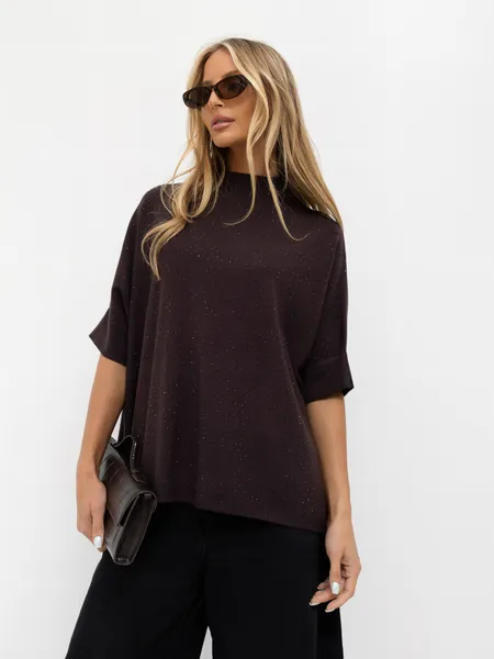 Sweter oversize z półgolfem i delikatnymi cyrkoniami