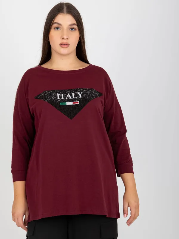 Śliwkowa bluzka plus size z rękawem 3/4