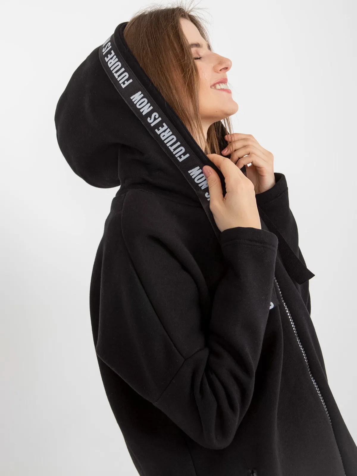 Hurtowna Fuksjowa długa dresowa bluza rozpinana oversize - zdjęcie 5