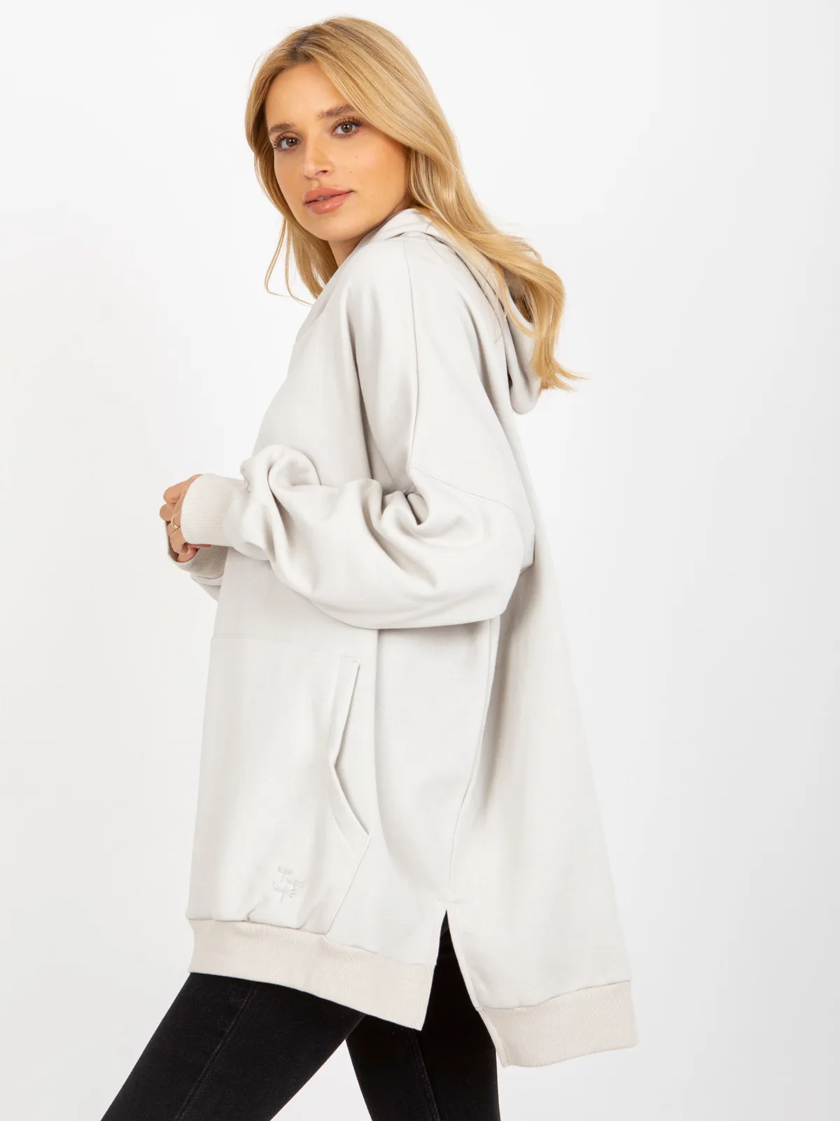 Jasnoszara długa bluza oversize z kapturem MAYFLIES - zdjęcie 5