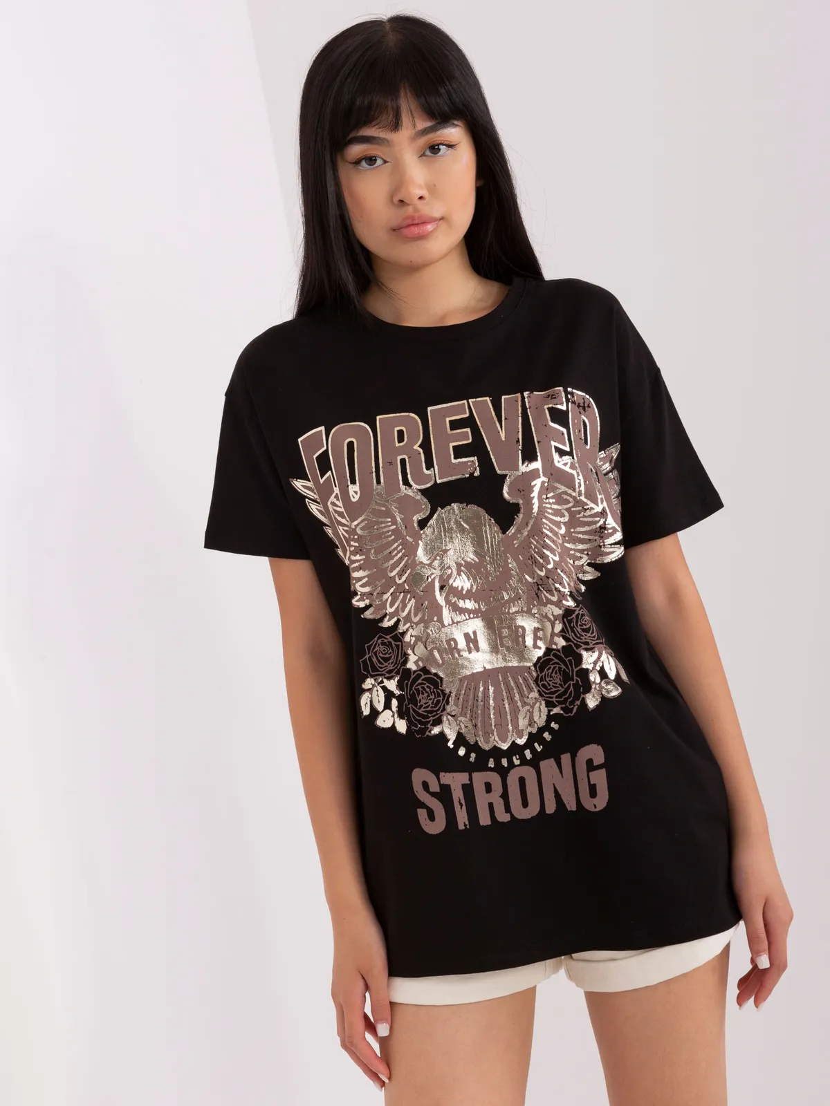 Ecru bawełniany t-shirt z nadrukiem OCH BELLA - zdjęcie 5