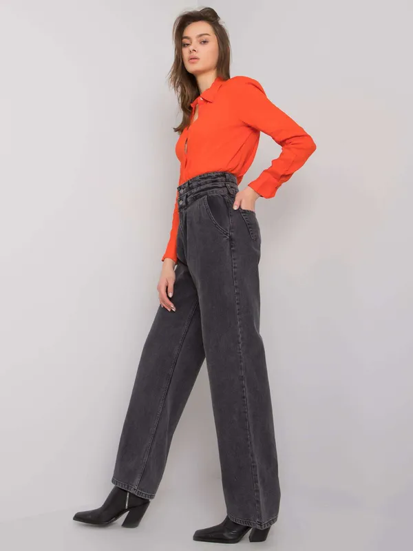 Czarne szerokie jeansy high waist - widok 2