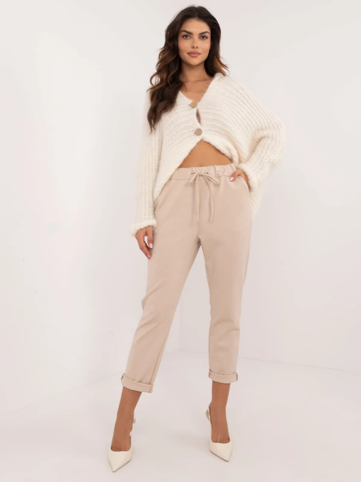 Casualowe spodnie typu chino z wiązaniem - zdjęcie 1