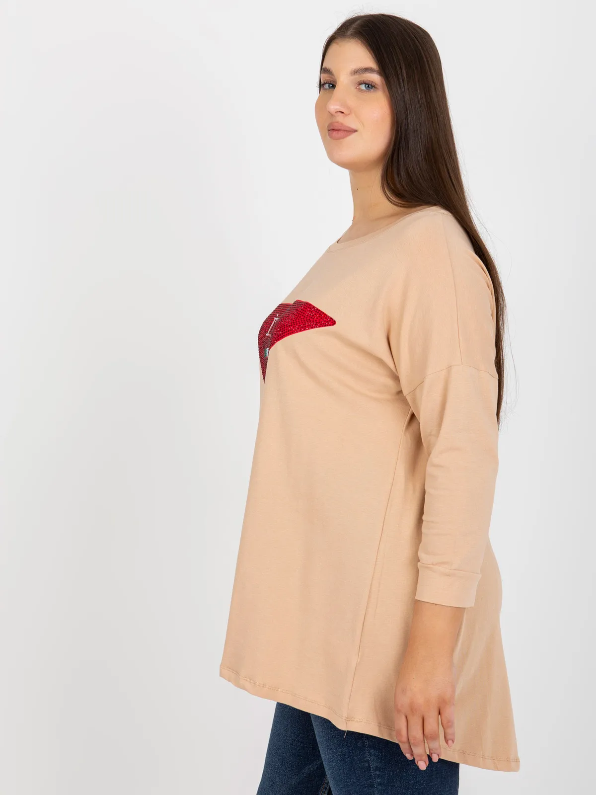 Śliwkowa bluzka plus size z rękawem 3/4 - zdjęcie 3