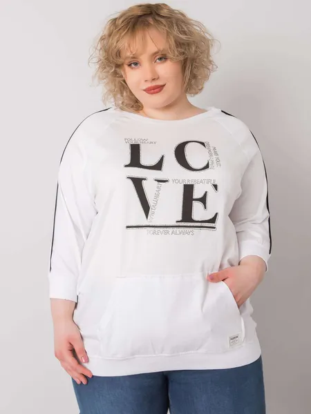Biała bluzka plus size z kieszenią i aplikacjami