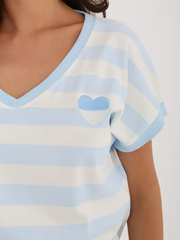Casualowa bluzka w paski z dekoltem V - widok 2