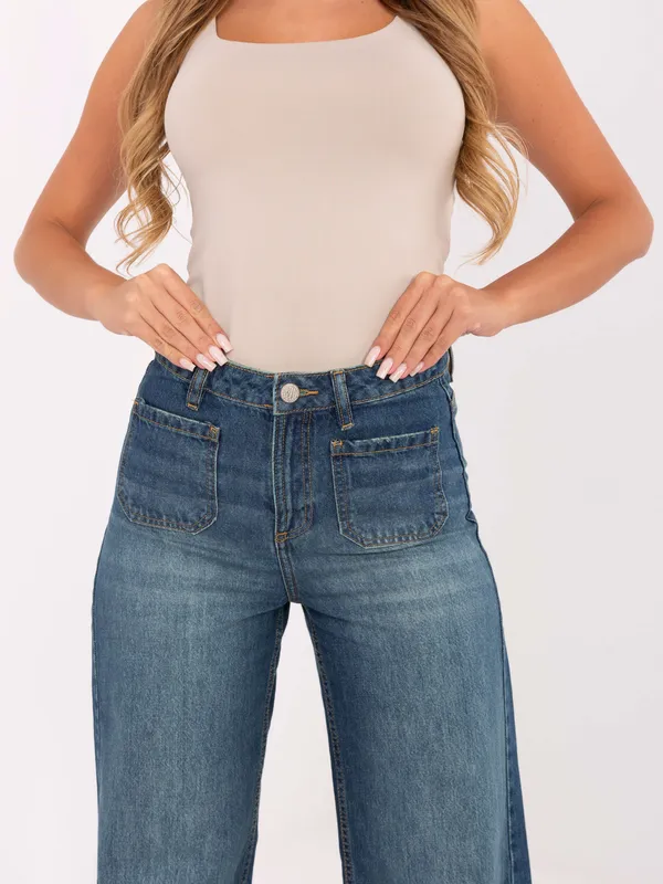 Spodnie jeansowe o kroju wide leg z kieszeniami - widok 2