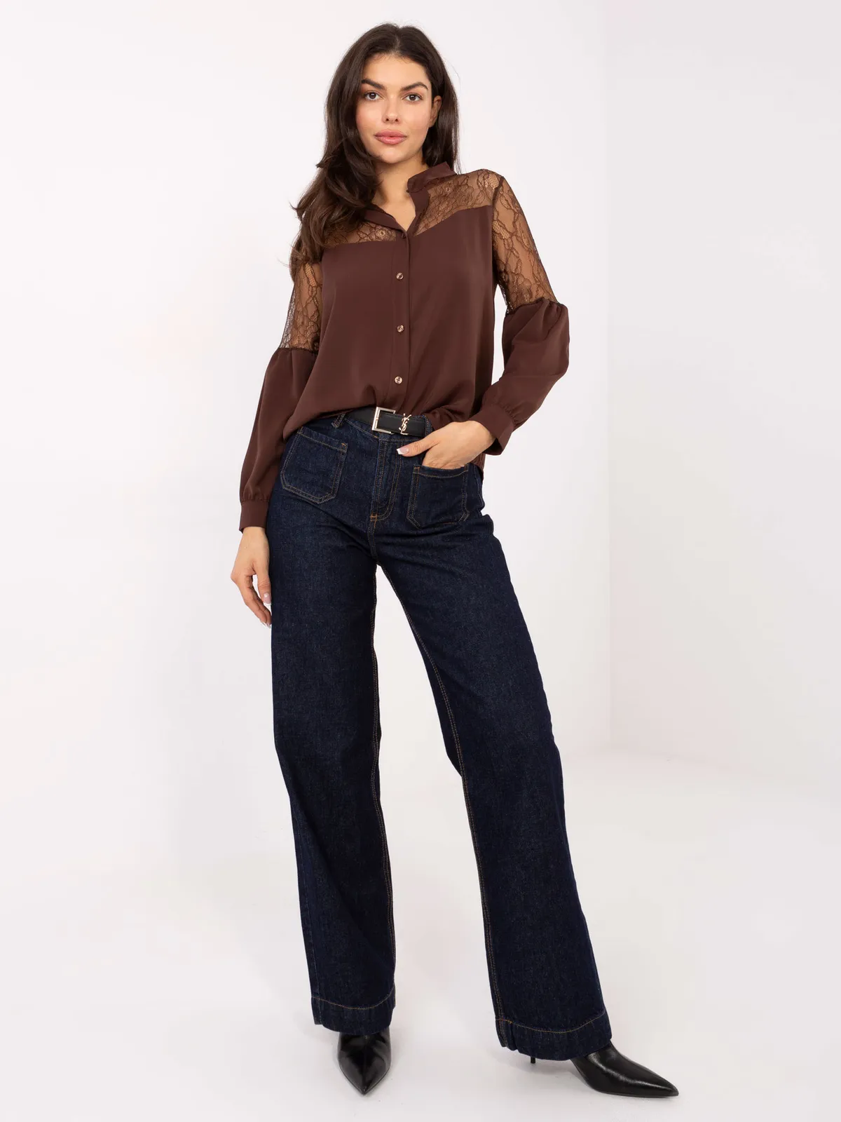 Elegancka koszula z koronkowymi wstawkami na rękawach - zdjęcie 1