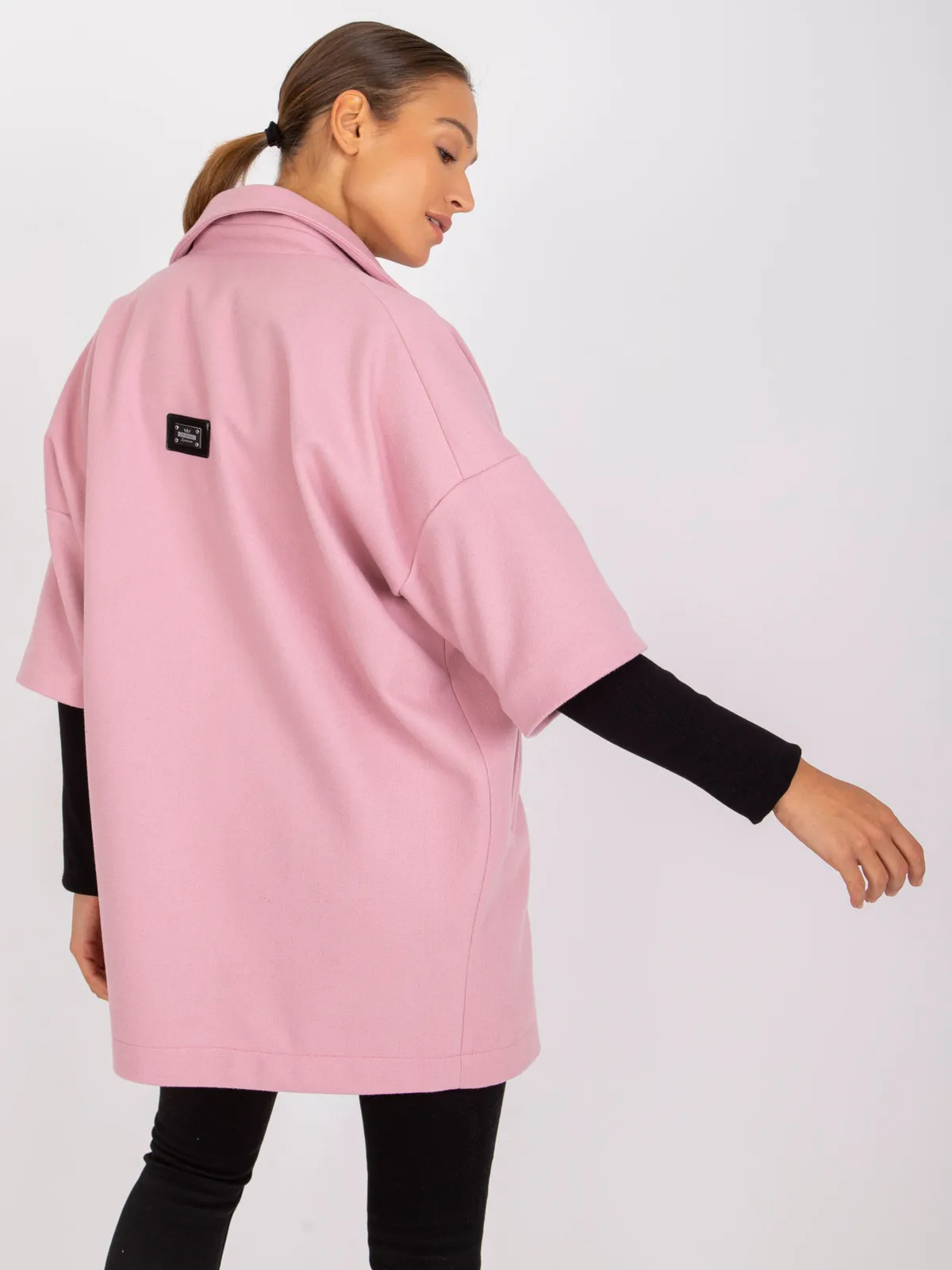 RUE PARIS Ciemnozielony płaszcz oversize - zdjęcie 2