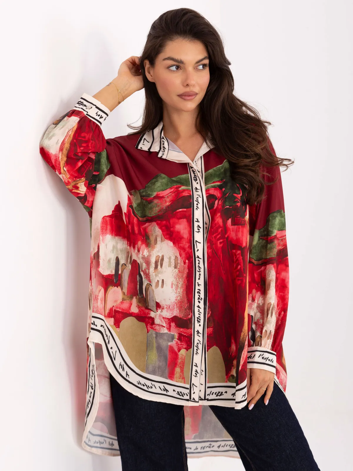 Oversize koszula o kroju tuniki z nadrukiem - zdjęcie 1