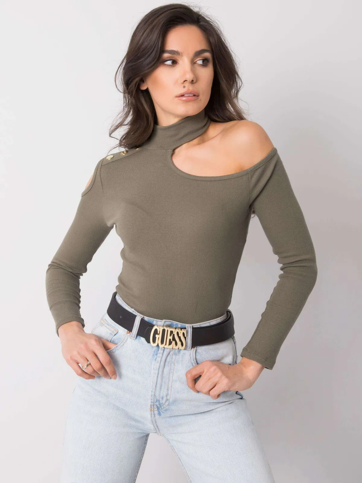 OCH BELLA Khaki bluzka z golfem - zdjęcie 4