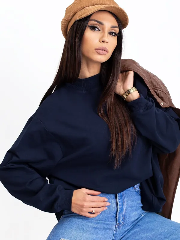 Granatowa bawełniana bluza basic - widok 2