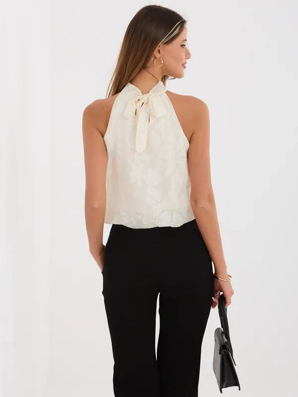 Wizytowy top z wiązaniem przy szyi