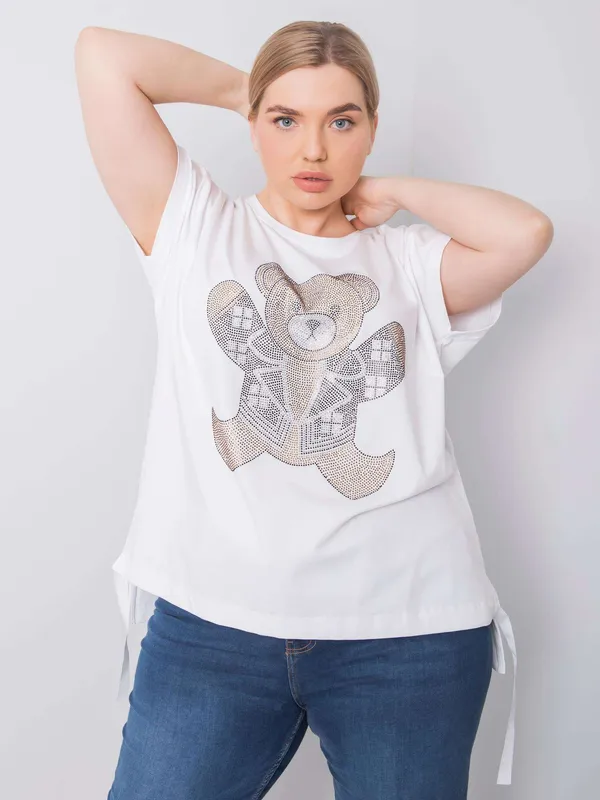 Czerwona bluzka plus size z dżetami - widok 2