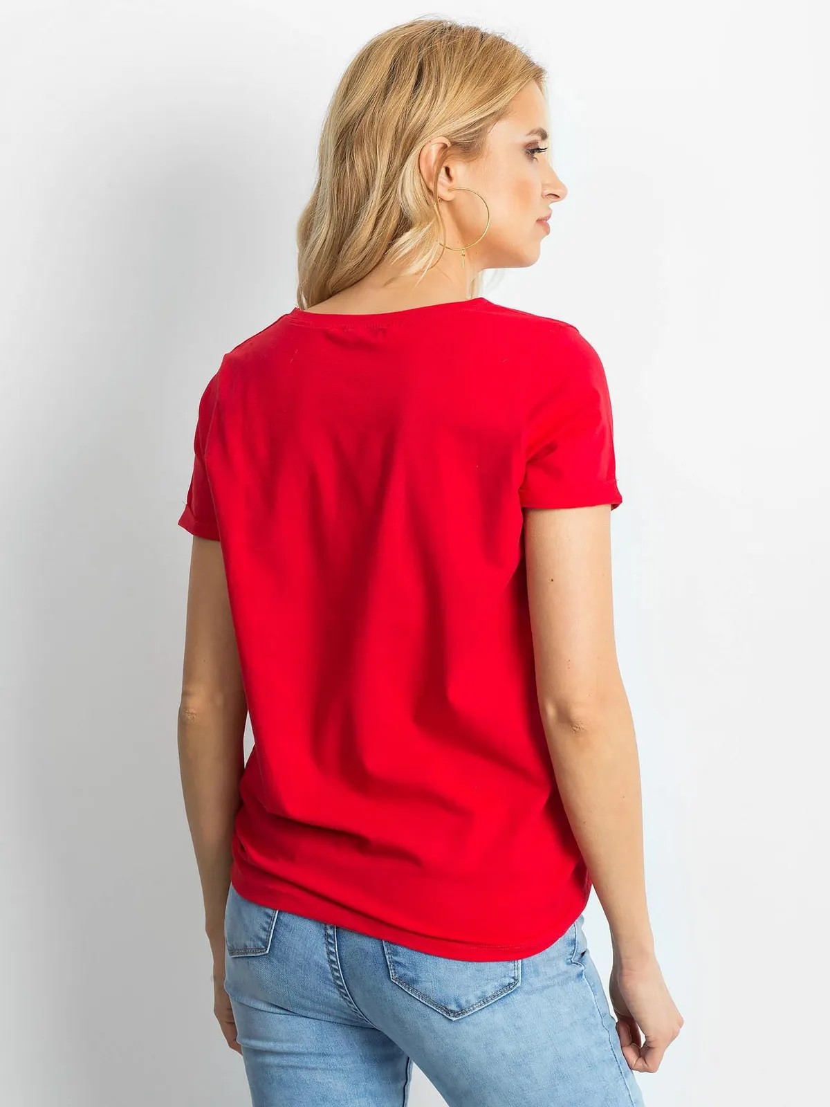 Bawełniany t-shirt damski basic czerwony - zdjęcie 3