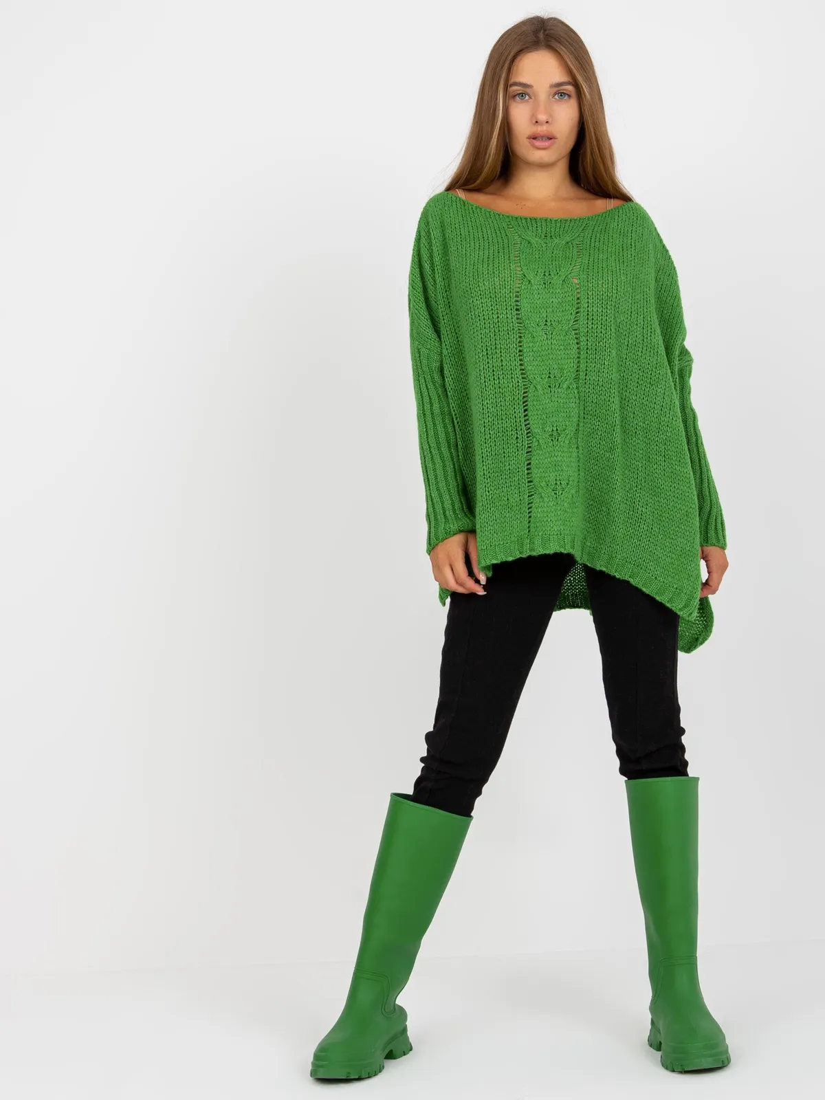 Zielony sweter oversize z dodatkiem wełny OCH BELLA - zdjęcie 3