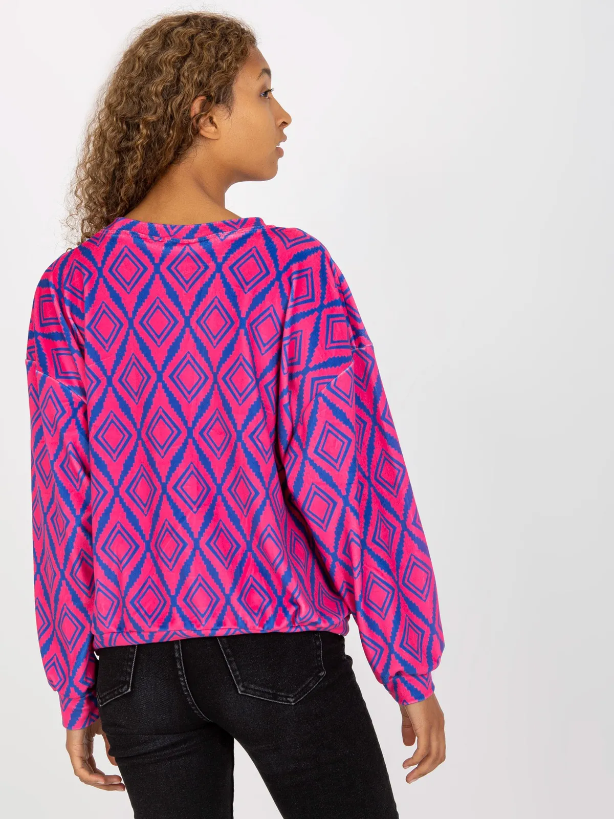 Zielono-niebieska welurowa bluza z nadrukiem RUE PARIS - zdjęcie 3