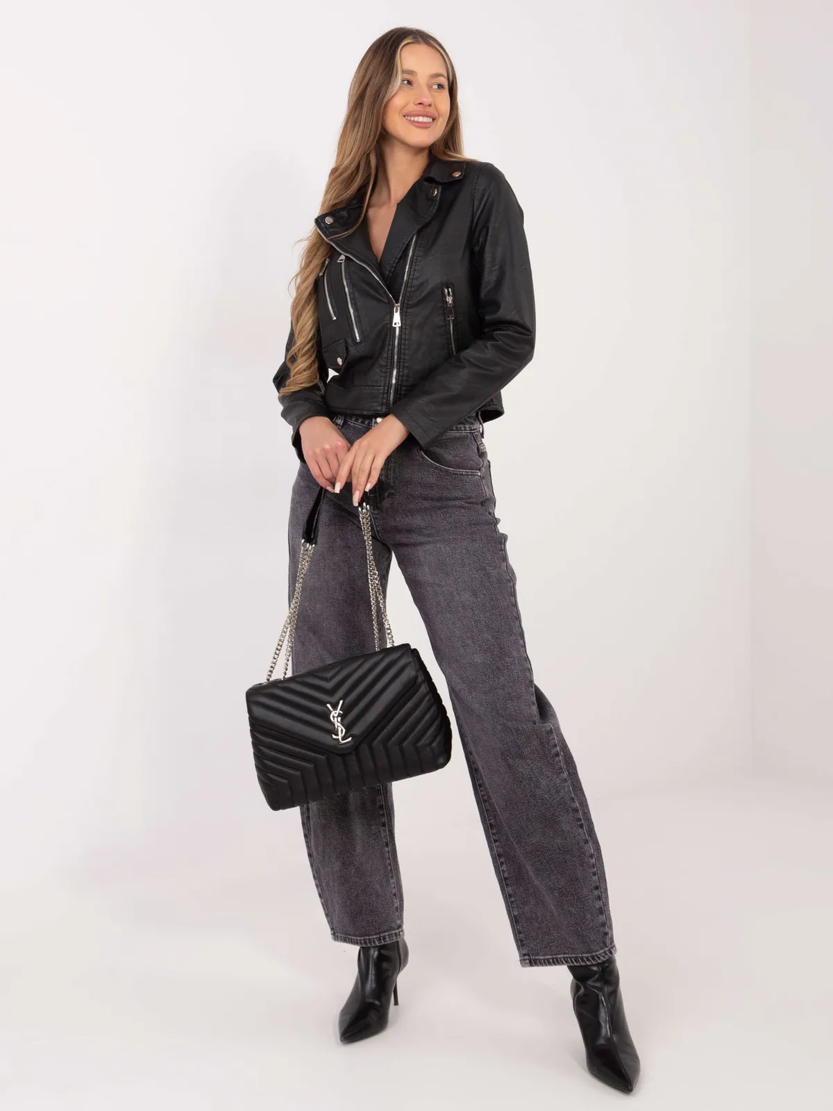 Dopasowana kurtka ramoneska z metalowymi suwakami - zdjęcie 1