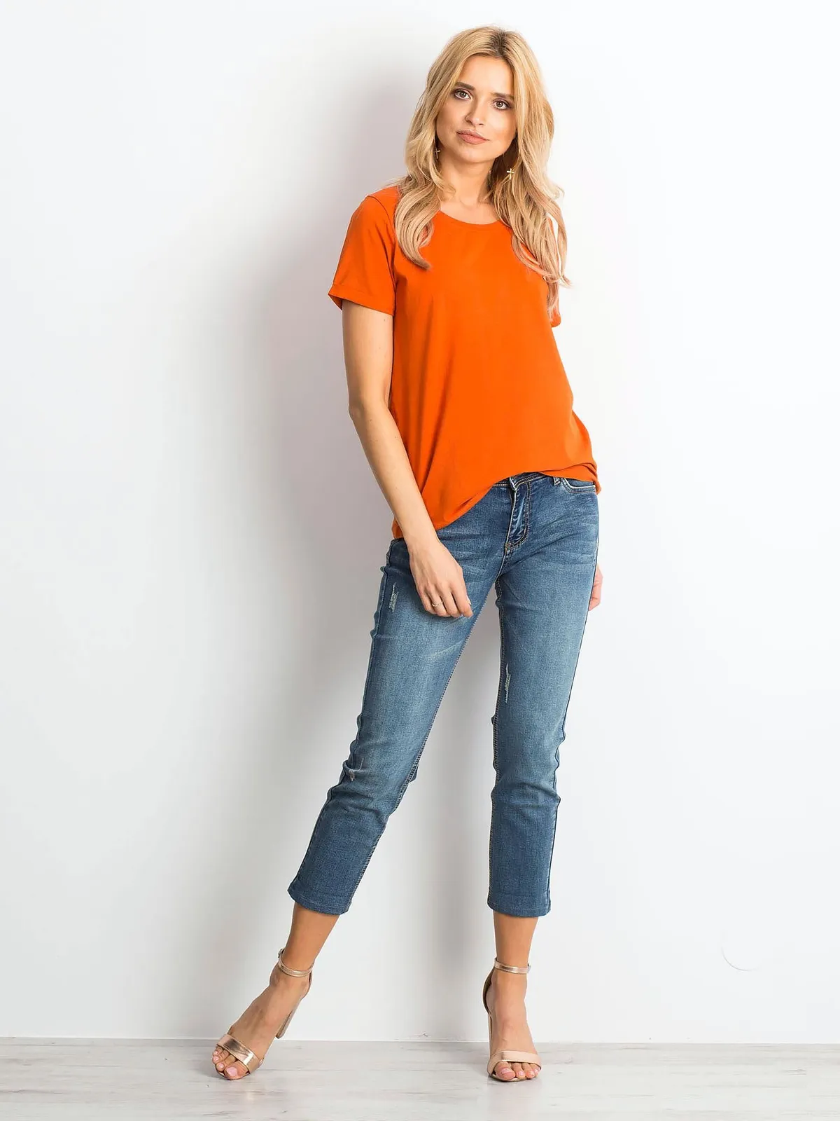 Bawełniany t-shirt damski basic ciemnopomarańczowy - zdjęcie 5