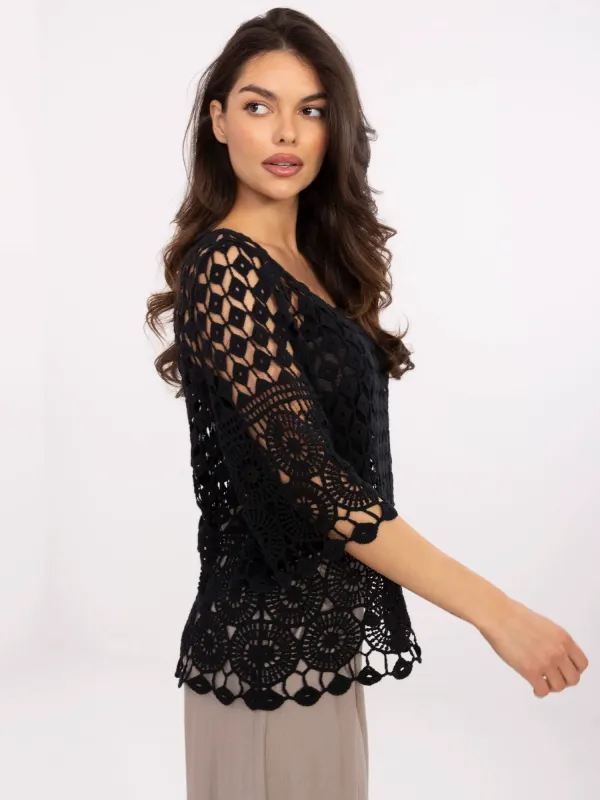 Ażurowa bluzka oversize w stylu boho - widok 2