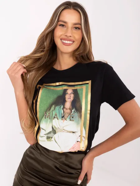 T-shirt casualowy z ozdobnym nadrukiem fotograficznym