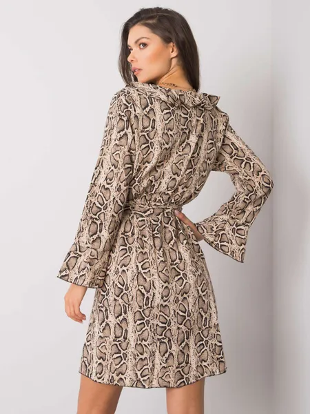 Beżowo-czarna sukienka animal print